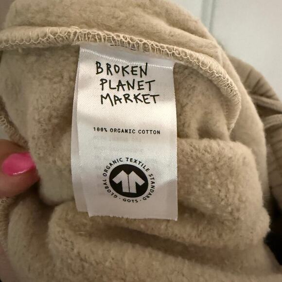 Broken Planet Market Jogger Sweatpants Beige Logo Drawstring Waist Size XS - Picture 4 of 5